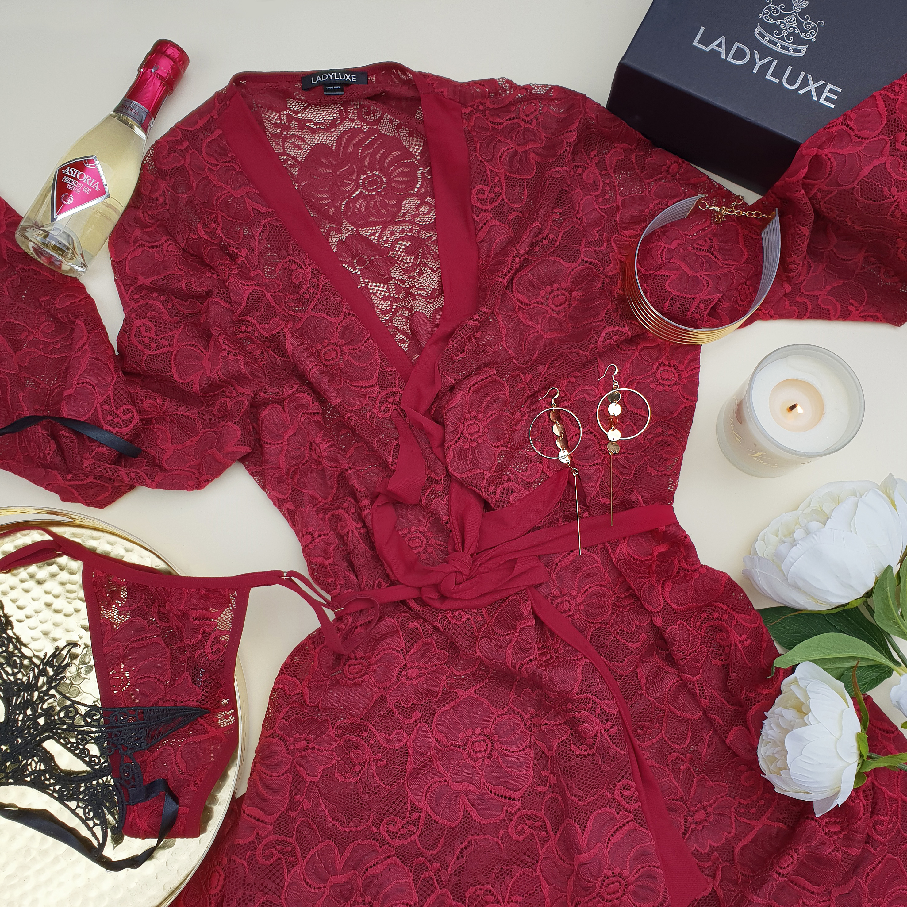 LADYLUXE | Laila Lace Robe and G-String Set